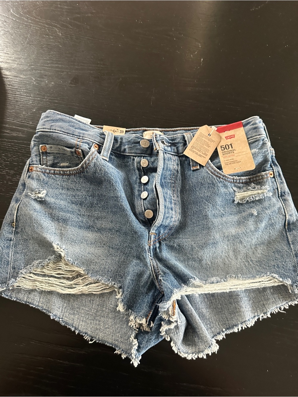 Levi’s 501 Original Distressed High Rise Denim Shorts Size 29. New tags on.